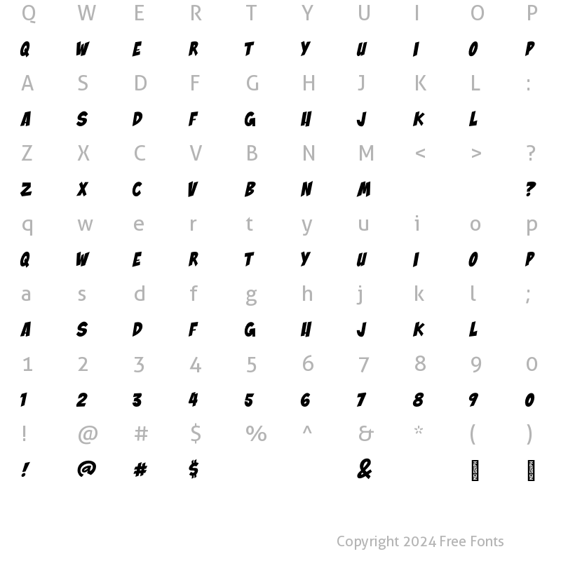 Character Map of Boom Comic Font Regular