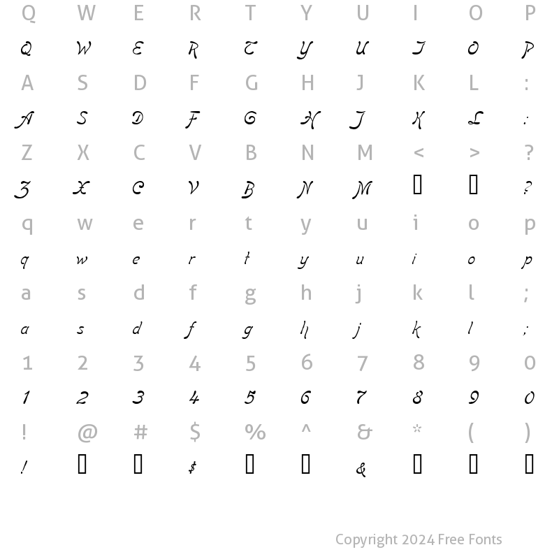 Character Map of Boomerang Italic