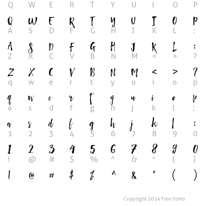 Character Map of Boomshell Font Reguler