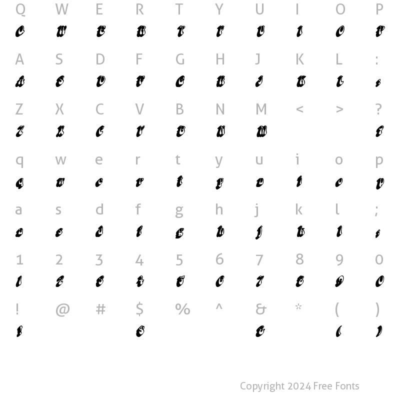 Character Map of BoopShadow Bold Italic