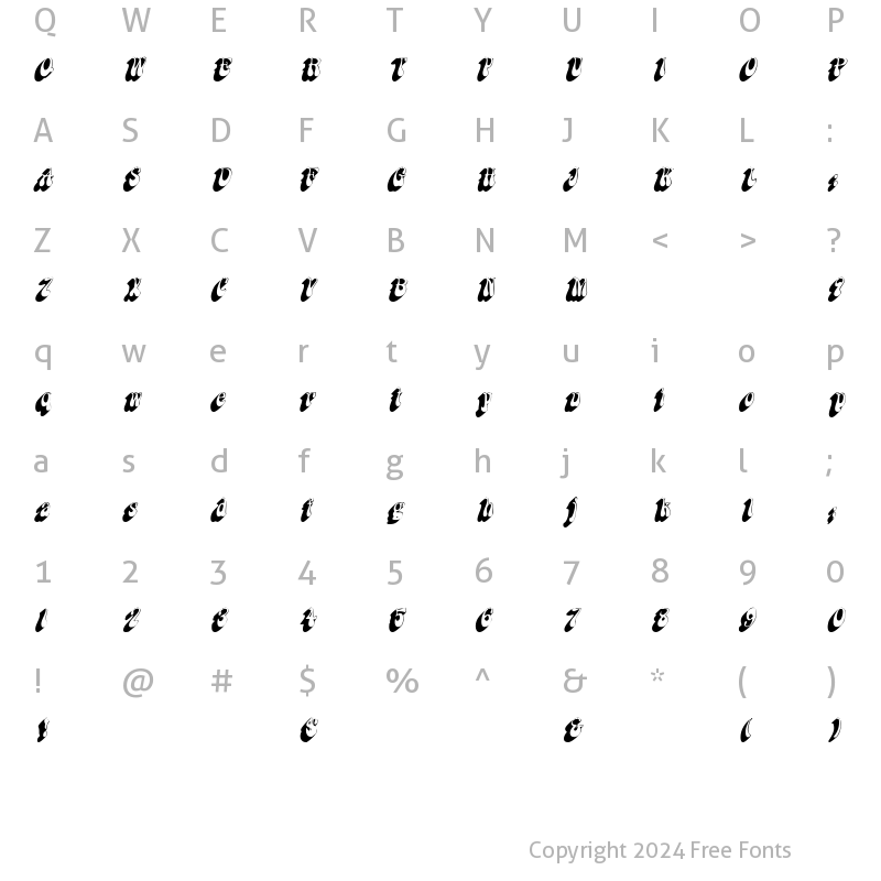 Character Map of BoopShadow Italic
