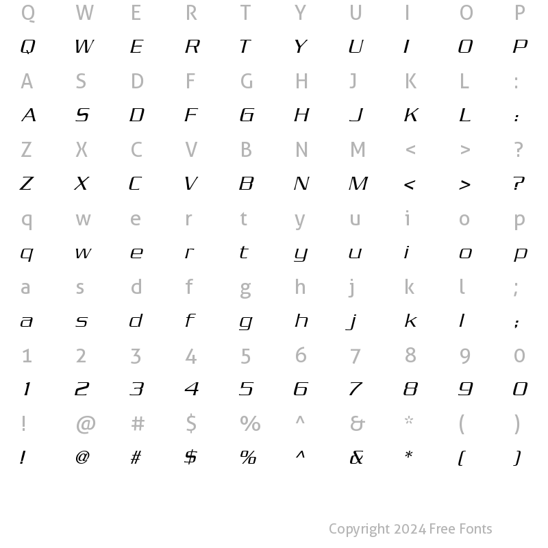 Character Map of BoostLightSSK Italic