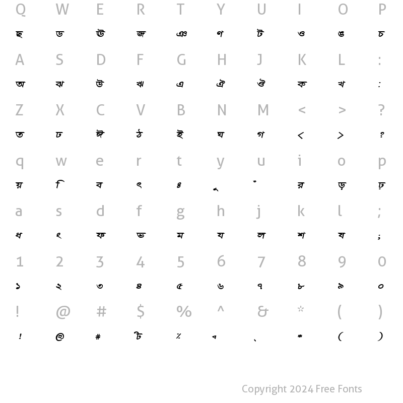 Character Map of BorakMJ Bold Italic