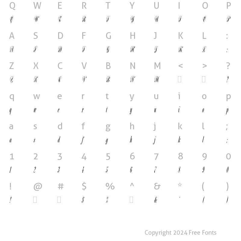 Character Map of Bordeaux Script Plain Regular