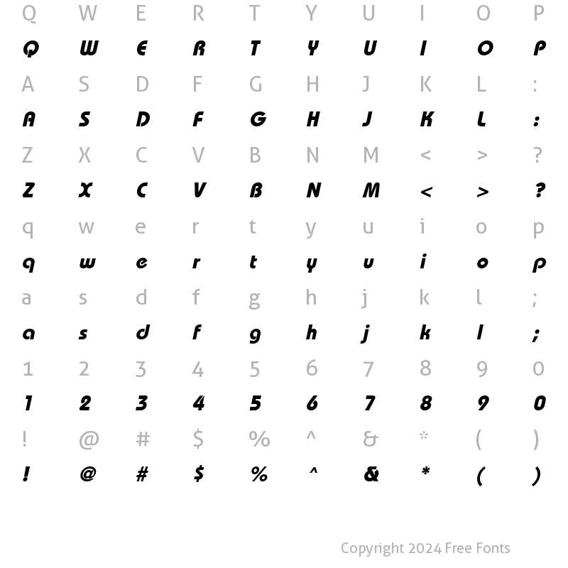 Character Map of BordeauxHeavy Italic