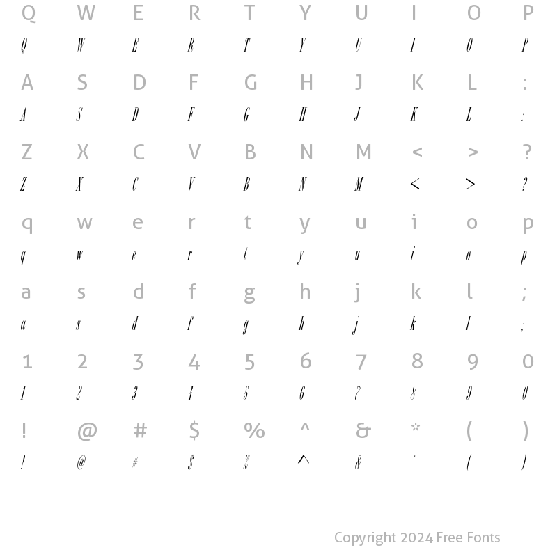 Character Map of BordeauxICG Italic