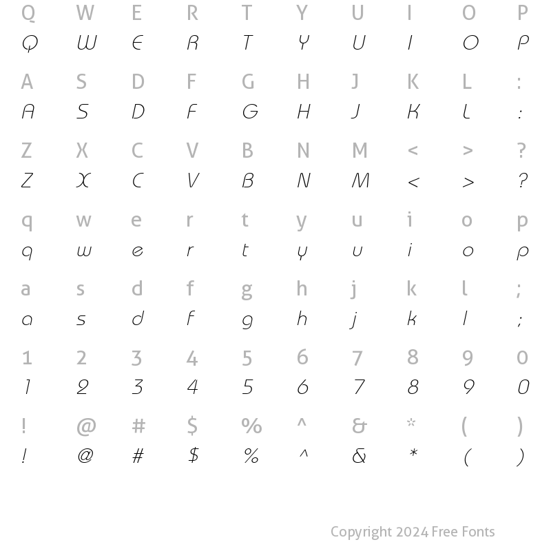 Character Map of BordeauxLight Italic