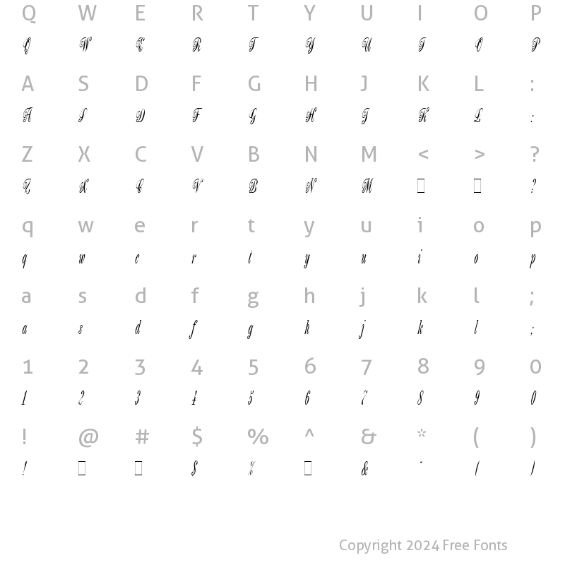 Character Map of BordeauxScript Plain