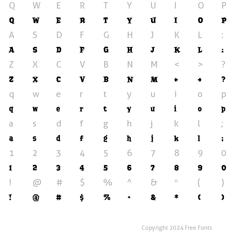 Character Map of Bordello Bold