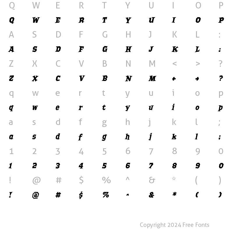 Character Map of Bordello Bold Italic