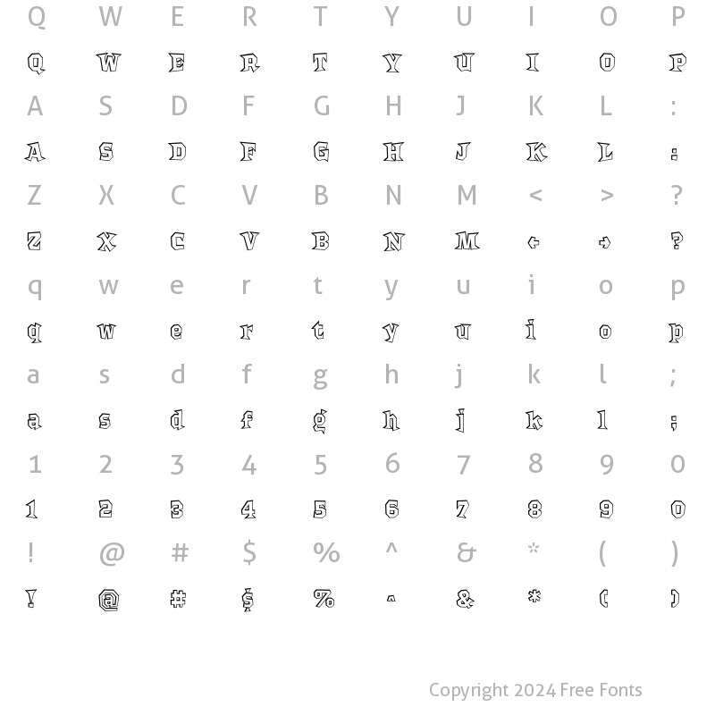 Character Map of Bordello Shaded Regular