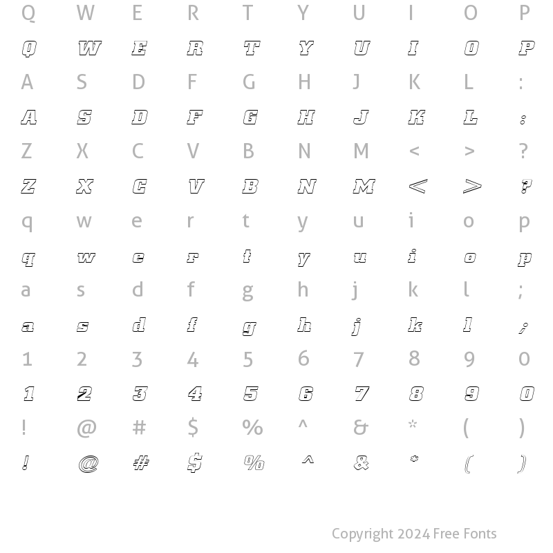 Character Map of Borghs-Hollow-Extended Italic