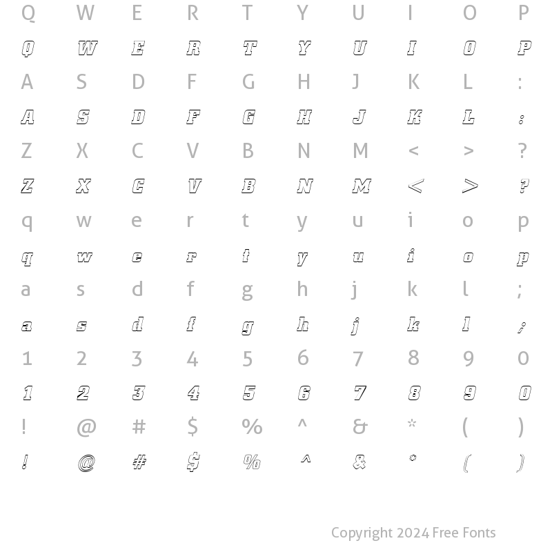 Character Map of Borghs-Hollow Italic