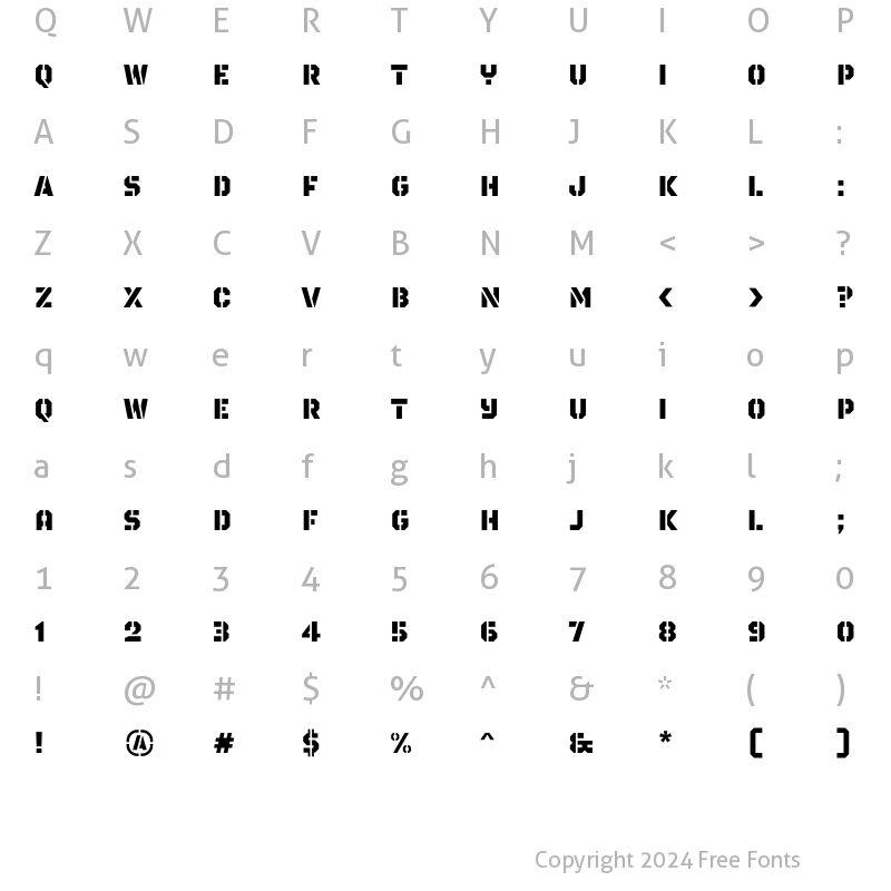 Character Map of Borgstrand Pro Stencil Cut