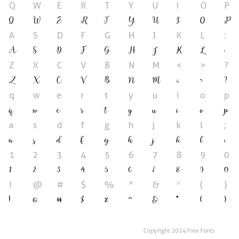 Character Map of Boshella Script Regular