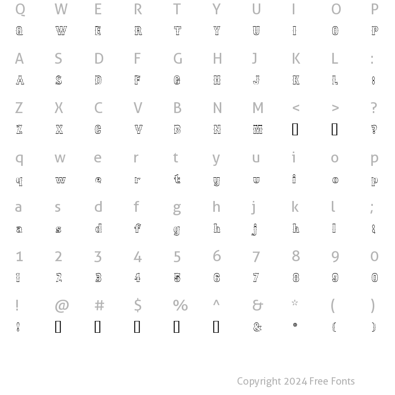 Character Map of Bosox Outline Regular