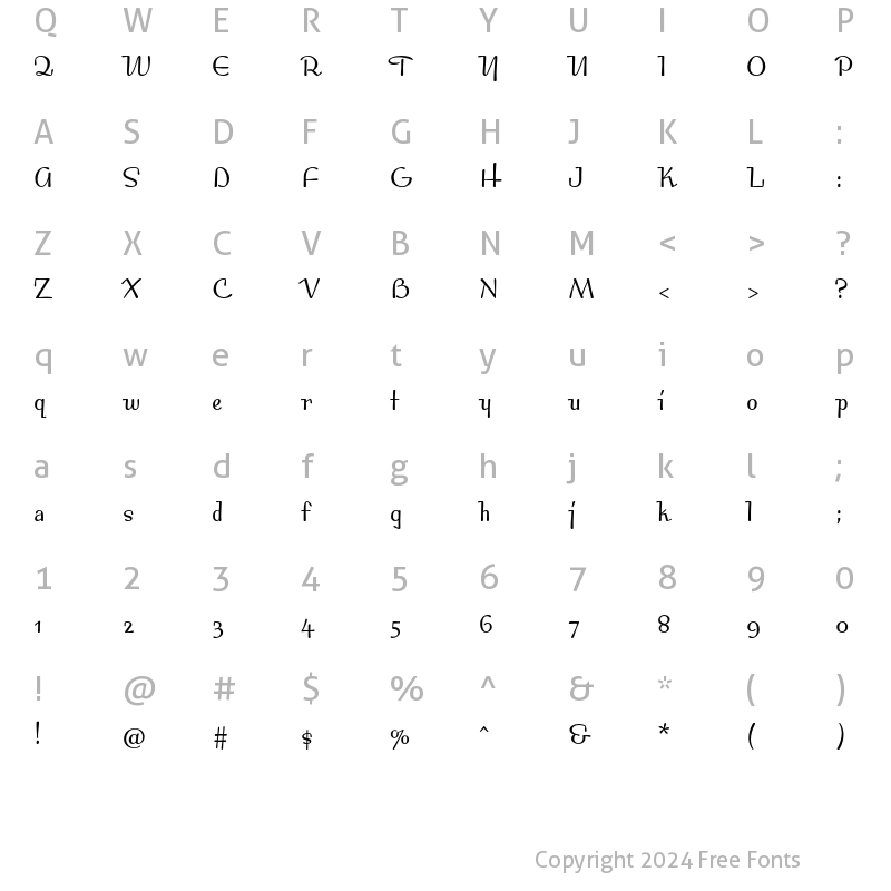 Character Map of Bossa Nova MVB Std Regular