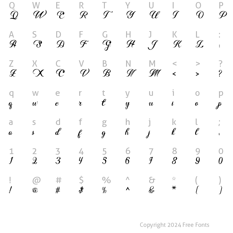 Character Map of Bosterina Regular