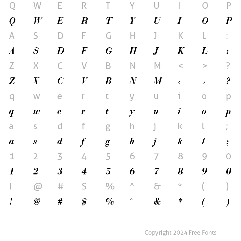 Character Map of Boston BoldItalic