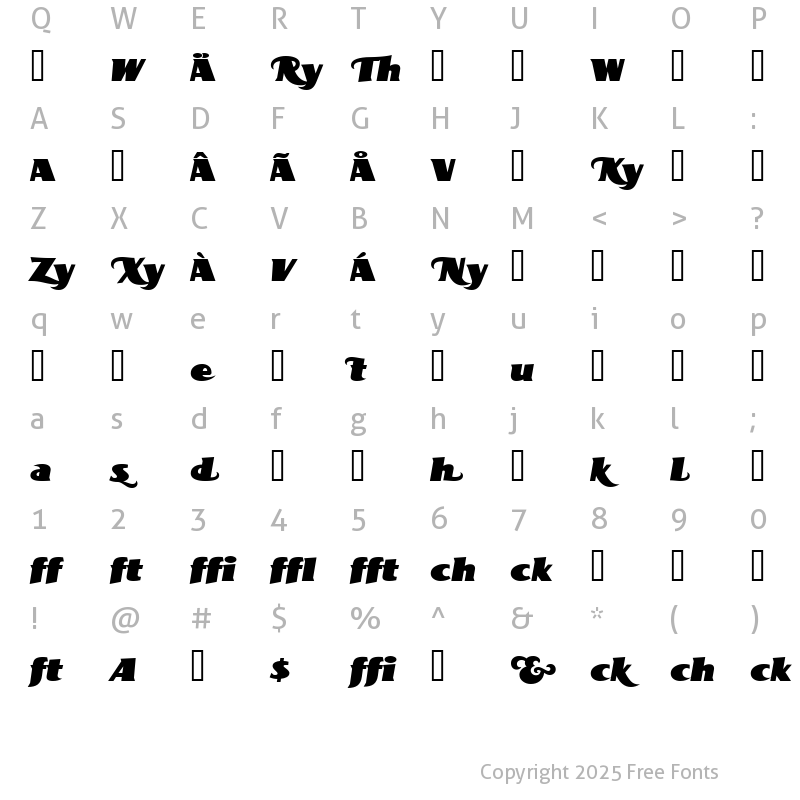 Character Map of BottleKaps Profi ExpItalic Regular