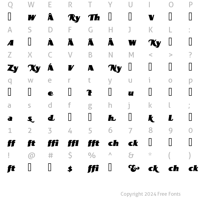 Character Map of BottleKaps Profi Italic Regular