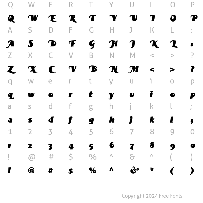 Character Map of BottleKaps Swash ExpItalic Regular