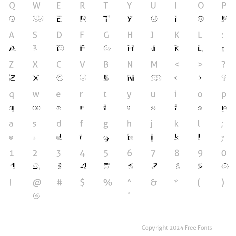 Character Map of Boulons Tryout Regular