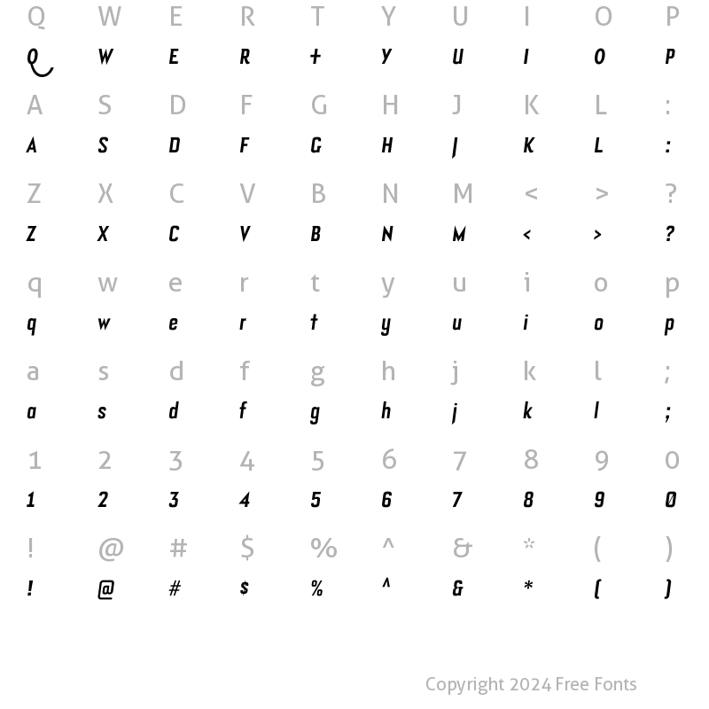 Character Map of BourgeoisW00-BoldCondItAlt Regular