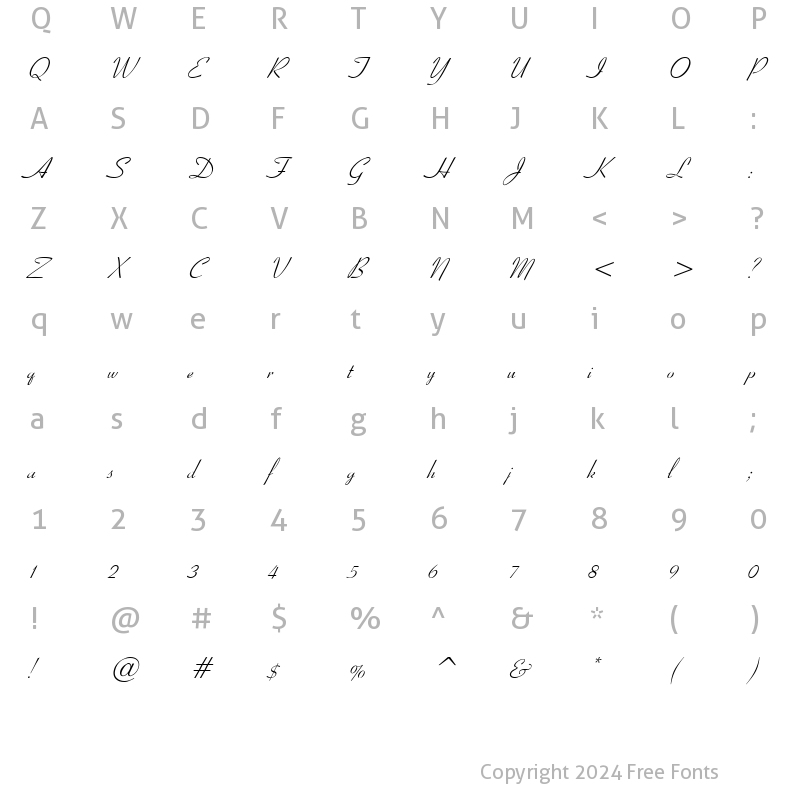 Character Map of Bow Italic