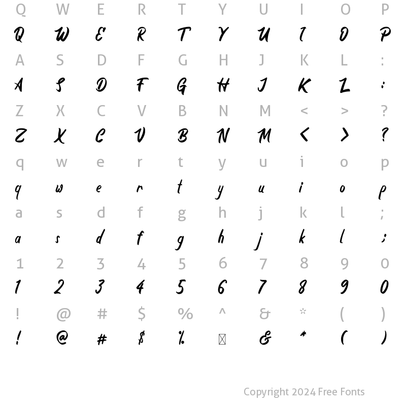 Character Map of Boyna Regular