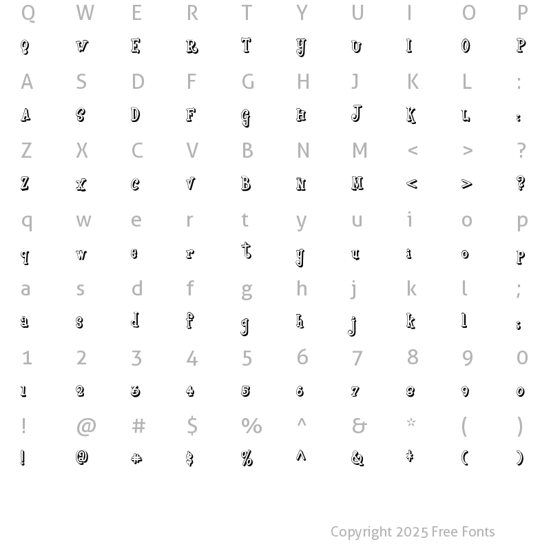 Character Map of Boyz R Gross Shadow NF Regular