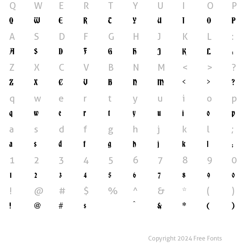 Character Map of Bradley Regular