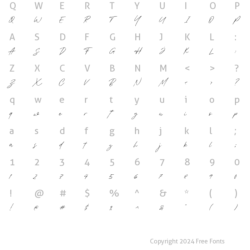 Character Map of Bradley Signature Regular