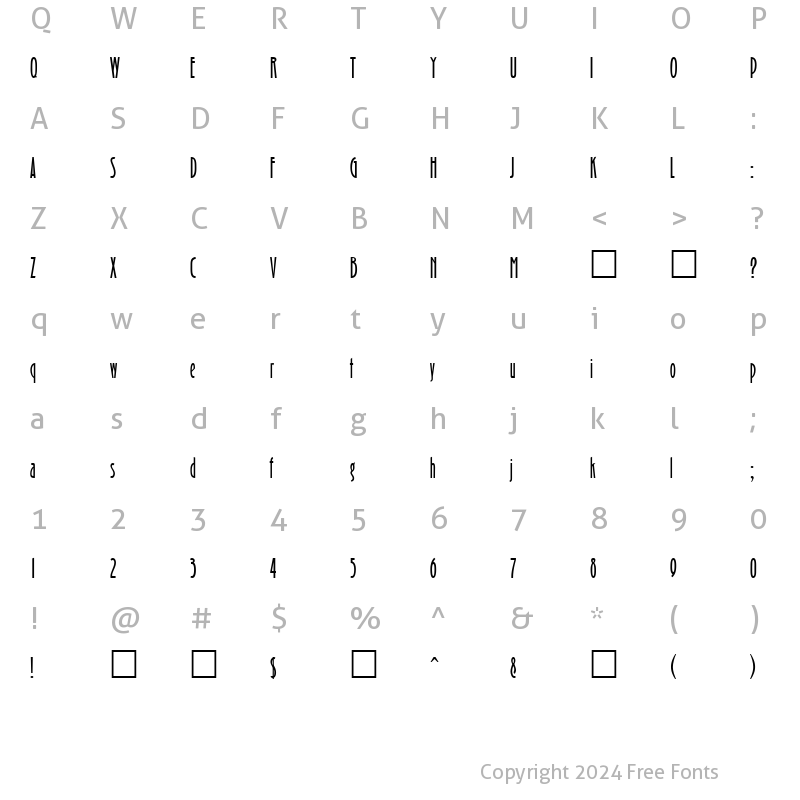 Character Map of Bradshaw DB Regular