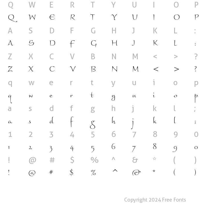 Character Map of Braganza ITC Std Light