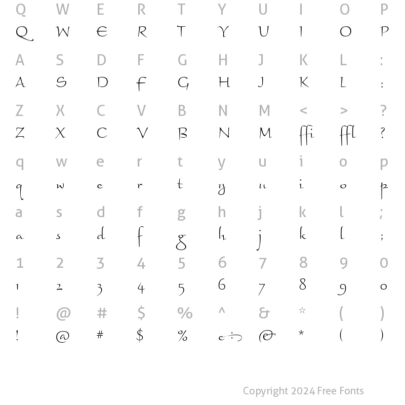 Character Map of BraganzaITC-Light Light