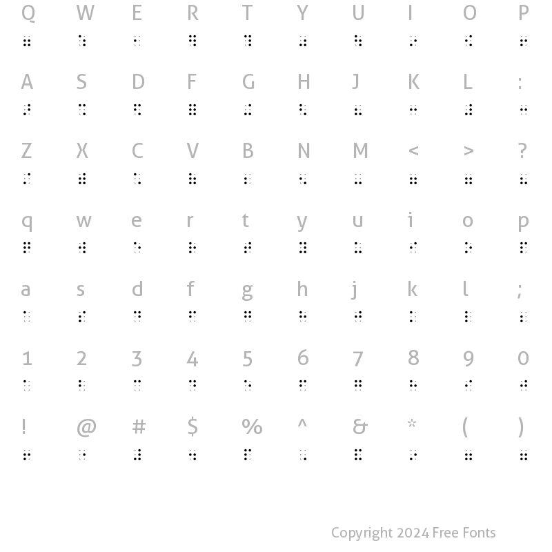 Character Map of Braille-HC Regular