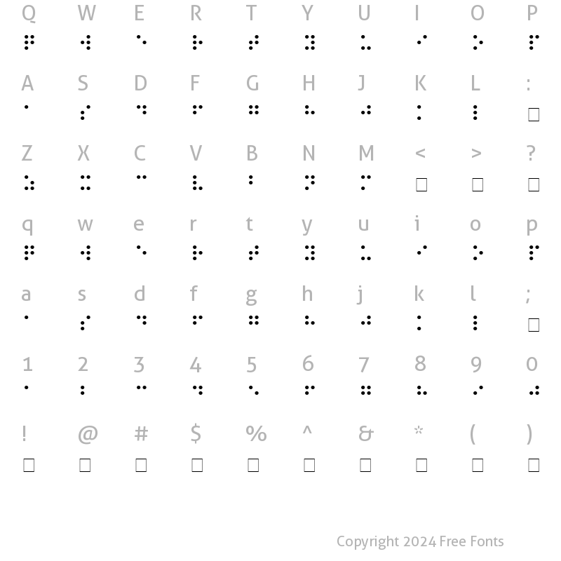 Character Map of Braille Regular