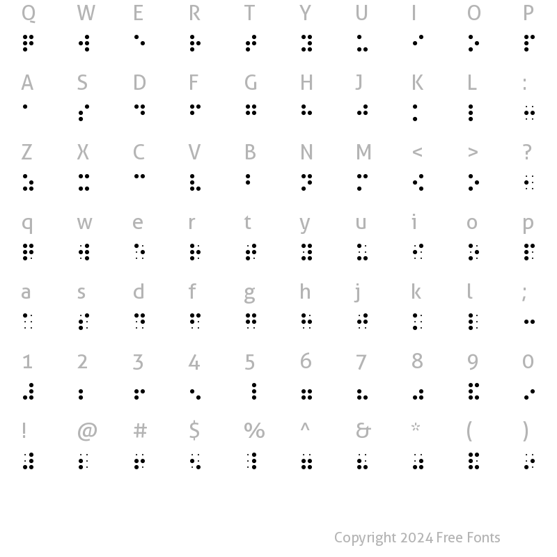 Character Map of BRAILLE Regular