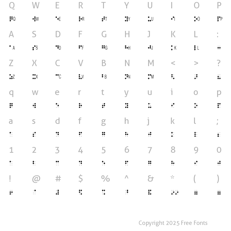 Character Map of BrailleAlpha Regular