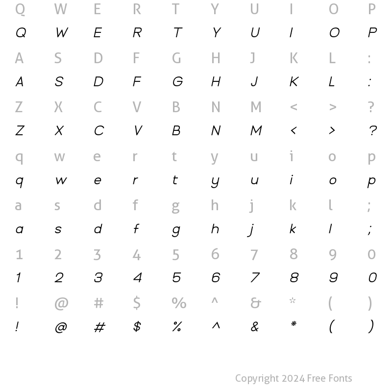 Character Map of Branding Pro Light Italic