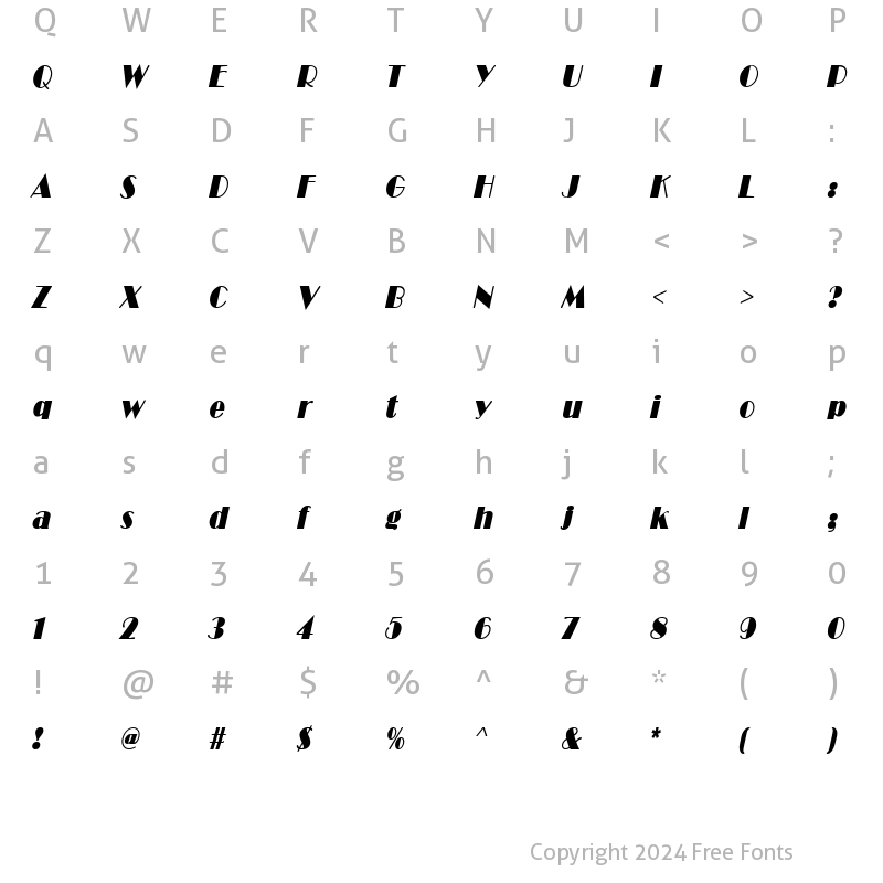 Character Map of Brando Condensed BoldItalic