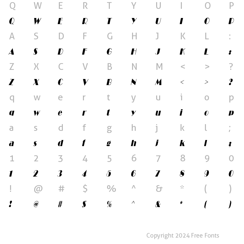 Character Map of Brando Condensed Italic