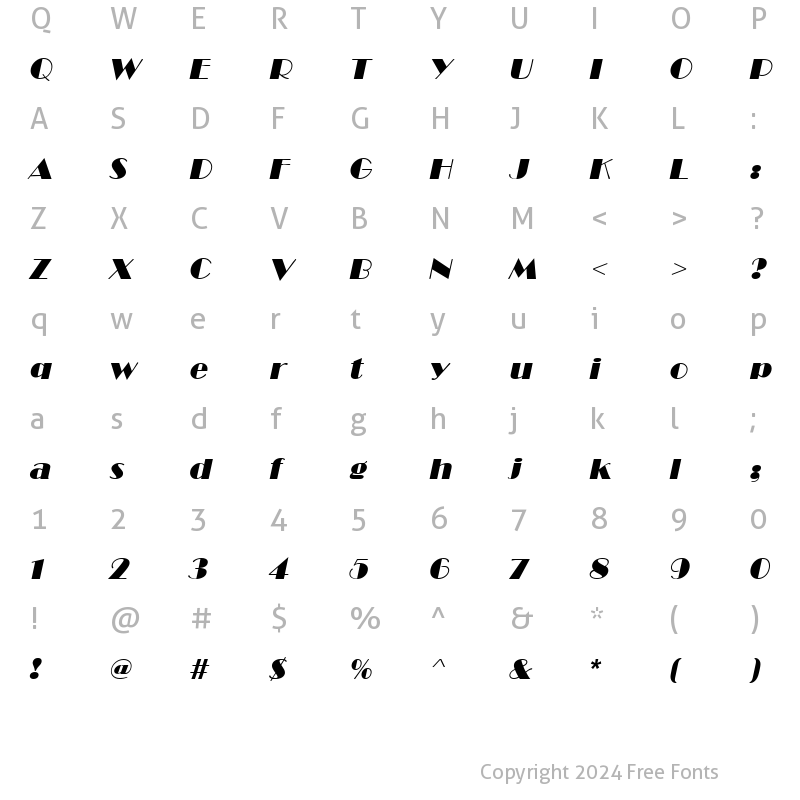 Character Map of Brando Italic