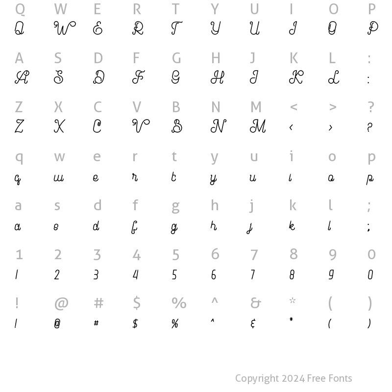 Character Map of Brandy Script stroke Regular