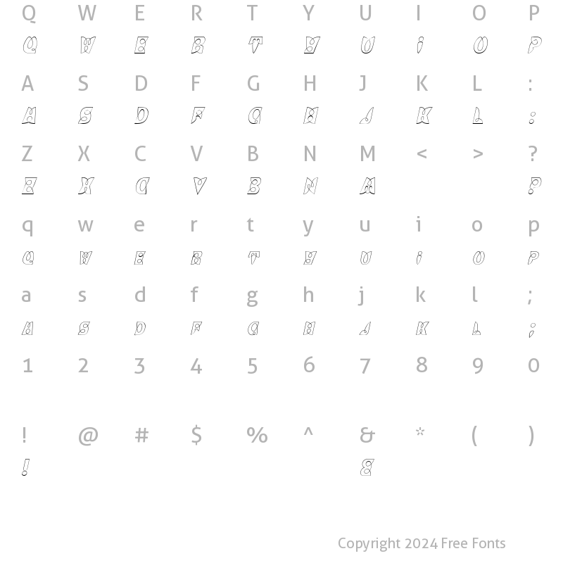 Character Map of BrashCapsOutline Italic