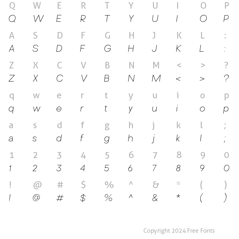 Character Map of Brasley Light Italic