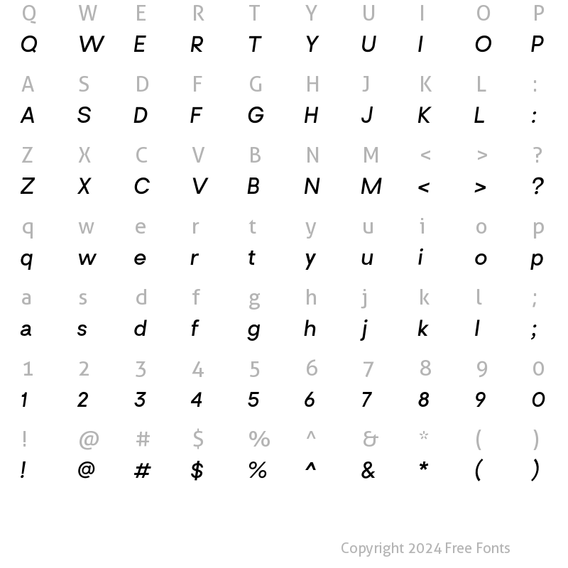 Character Map of Brasley SemiBold Italic