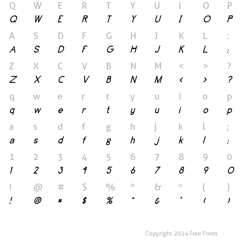 Character Map of Brassfield-Ital Regular