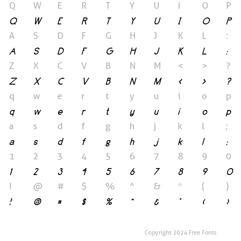 Character Map of Brassfield Italic